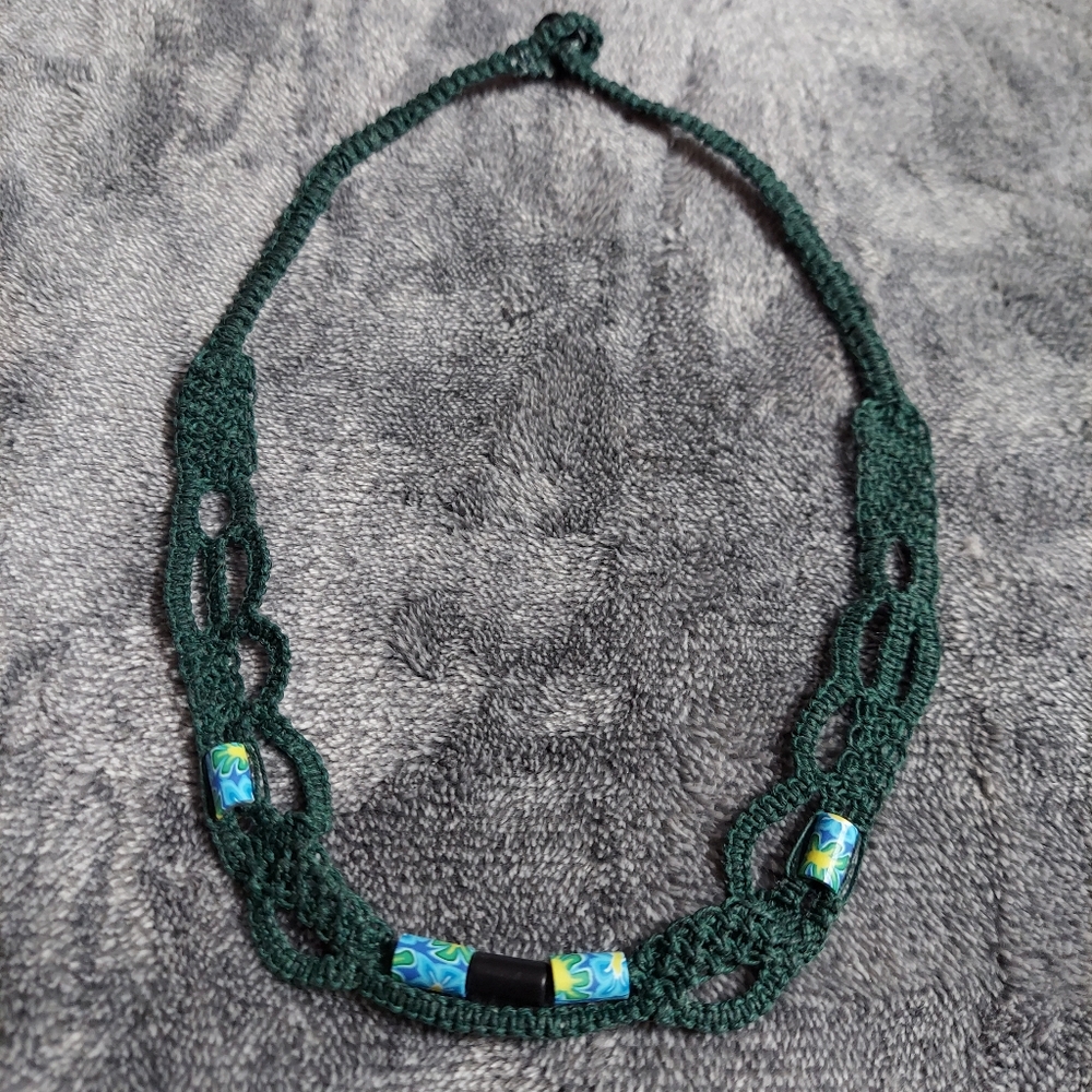 MACRAME Floral Bead Forest Green Necklace